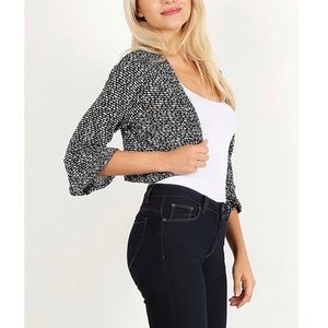 White & Black 3/4 Length Sleeve Open Cardigan